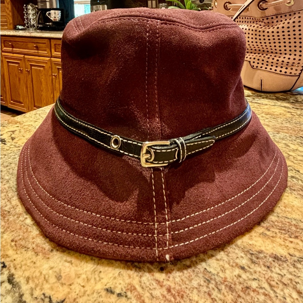 Coach Suede Bucket Hat - Burgundy color size M/L